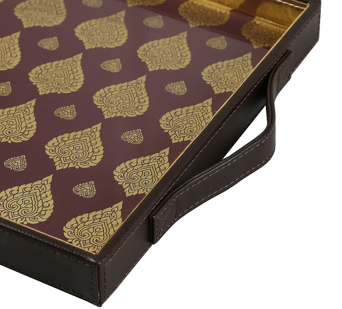 India Circus Spade Rangoli Motifs Leather Tray