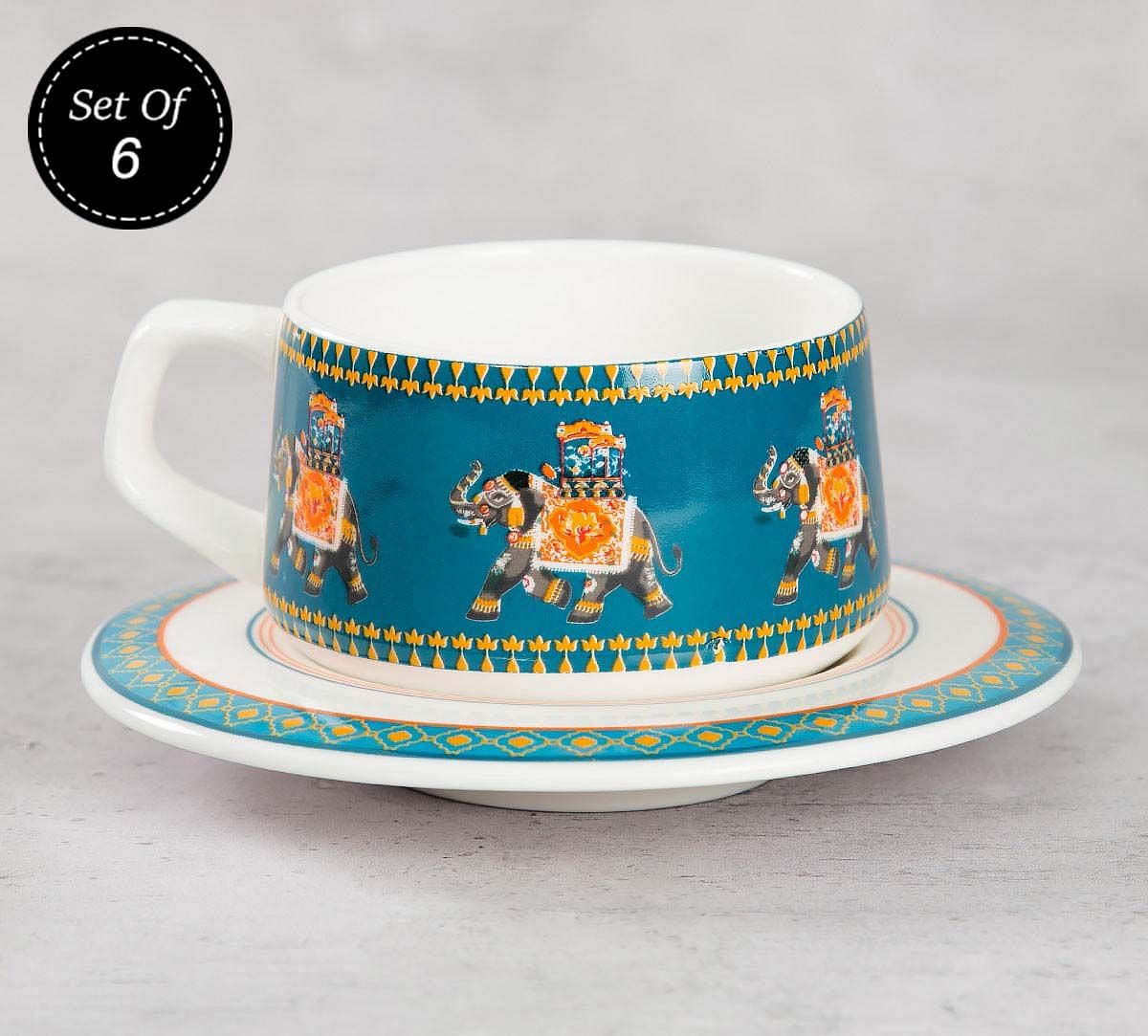 India Circus Swirling Safari Cup and Saucer (Set of 6)