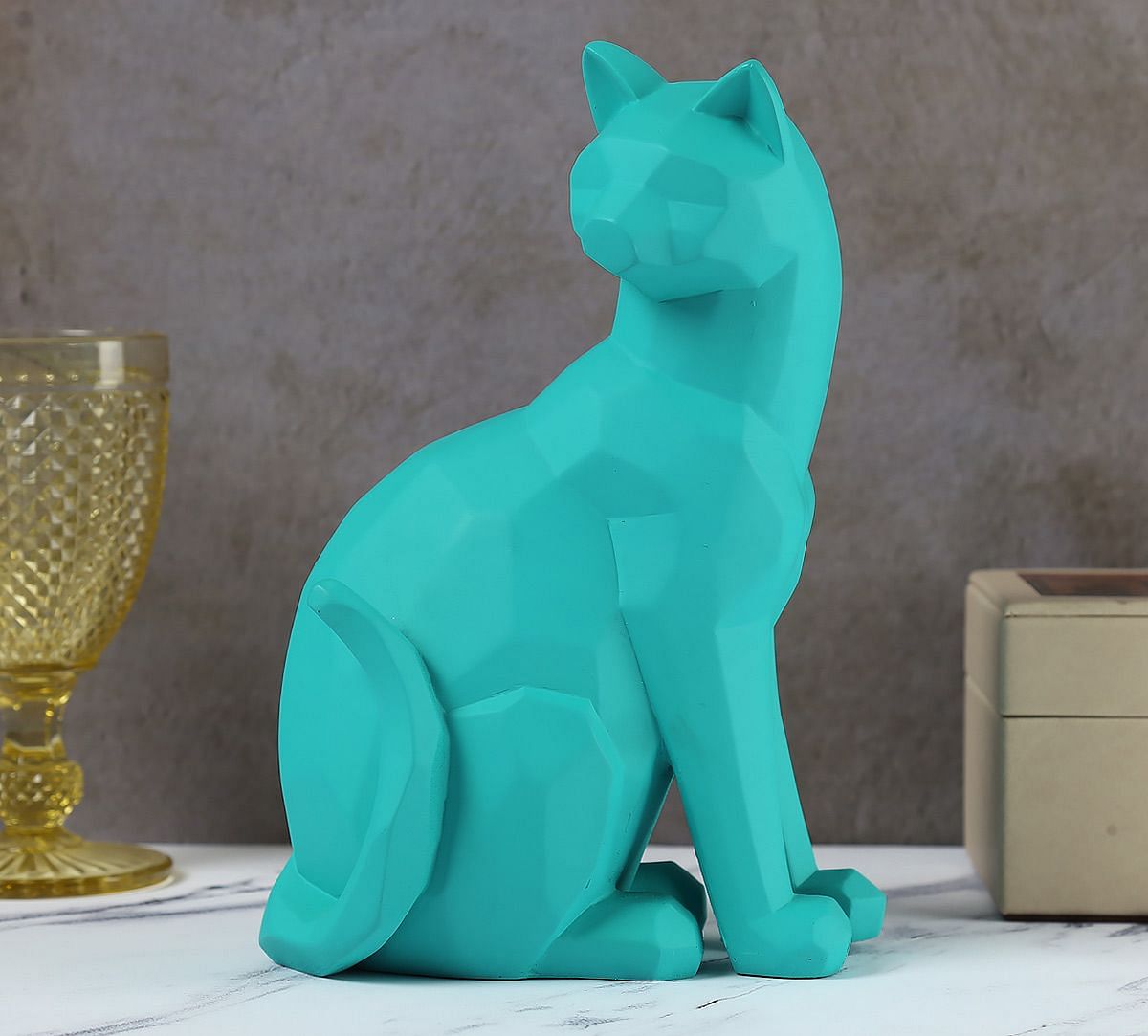 India Circus Teal Cat Figurine