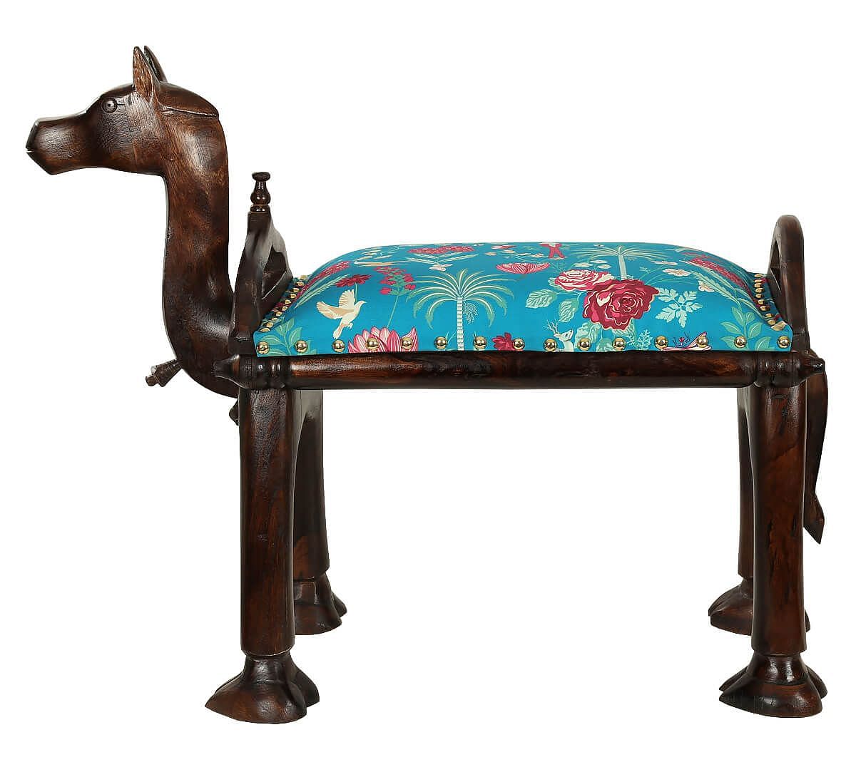 India Circus Teal Floral Galore Camel Pouffe