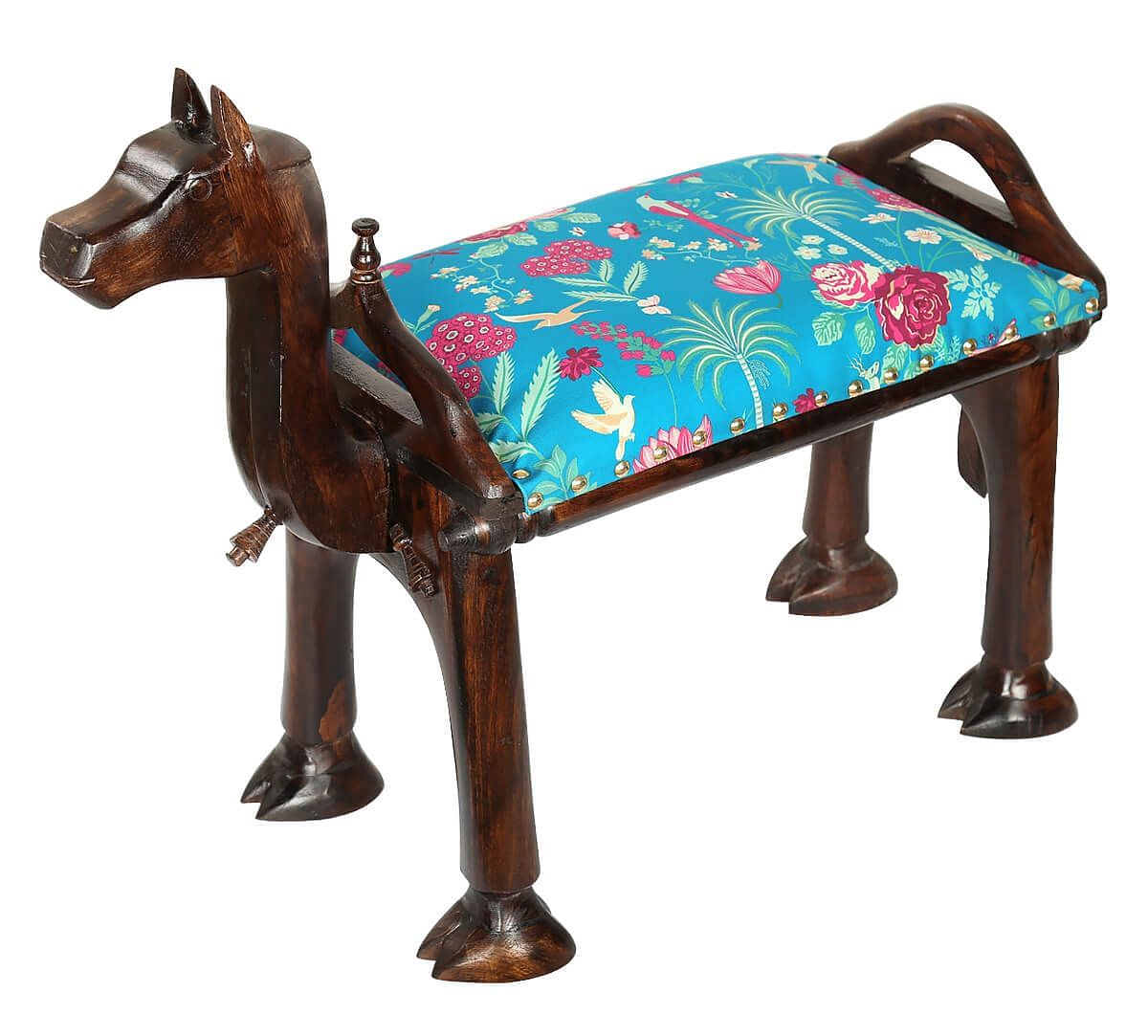 India Circus Teal Floral Galore Camel Pouffe