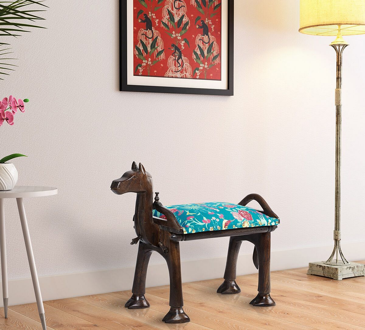 India Circus Teal Floral Galore Camel Pouffe
