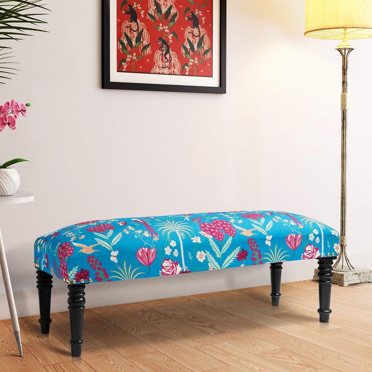 India Circus Teal Floral Galore Wooden Bench