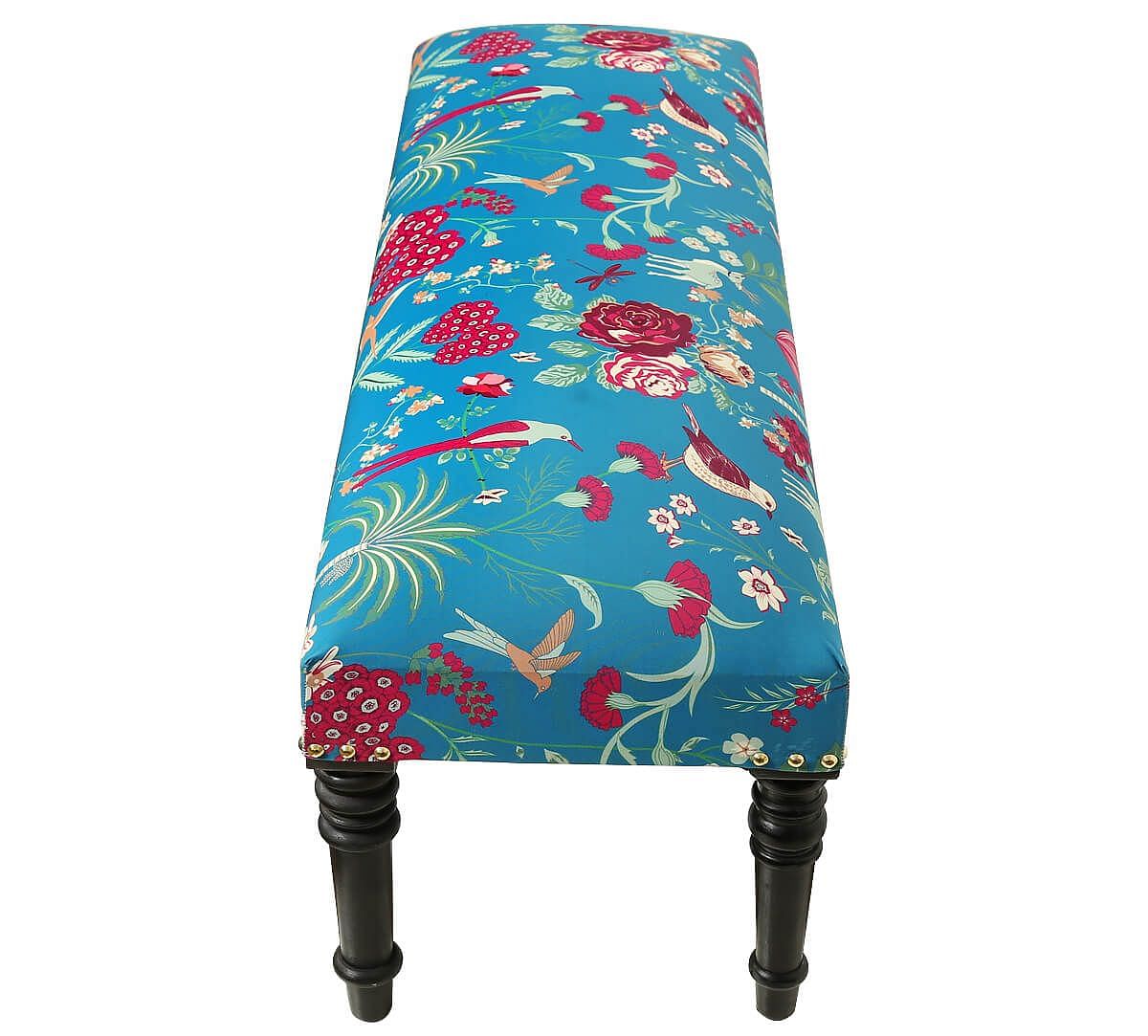 India Circus Teal Floral Galore Wooden Bench