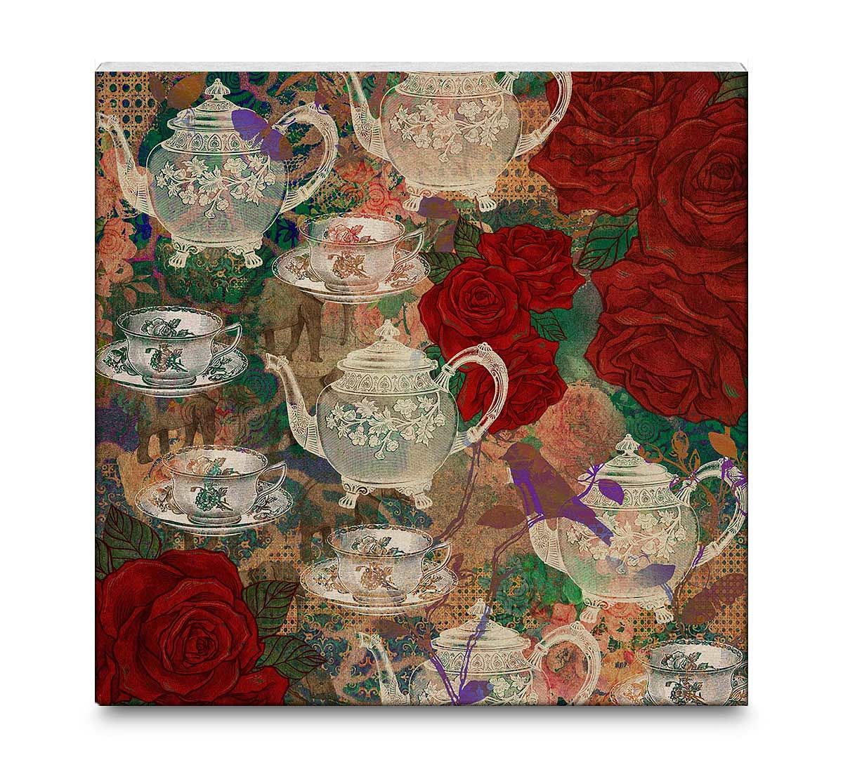 India Circus Teapot Jungle 16x16 and 24x24 Canvas Wall Art