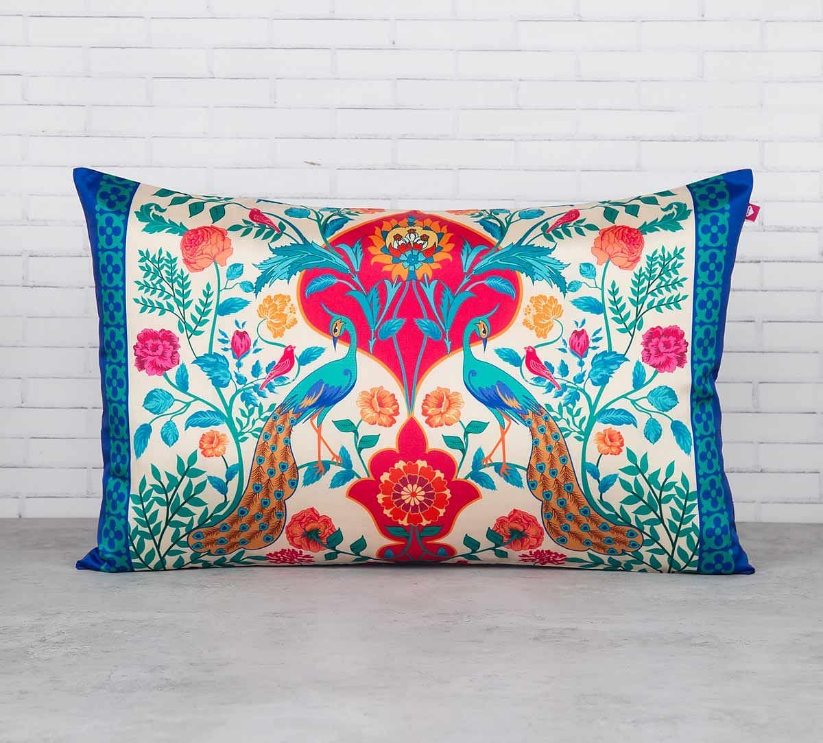 India Circus The Bright Birds and Floral Burst Blended Taf Silk Cushion Cover