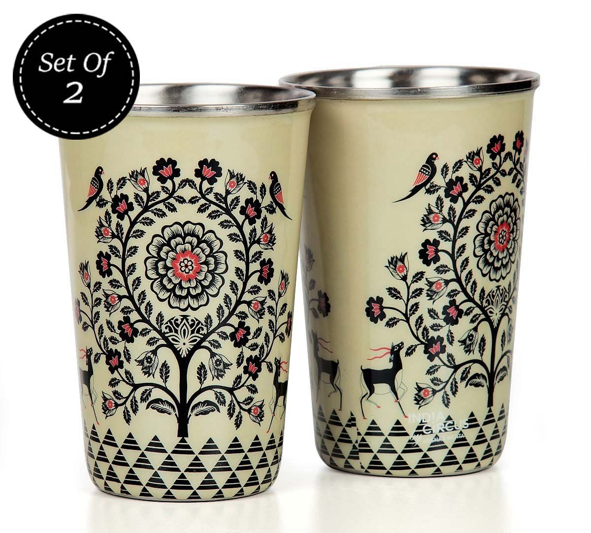 India Circus Tree of Twin Spirits Steel Tumbler Set of 2