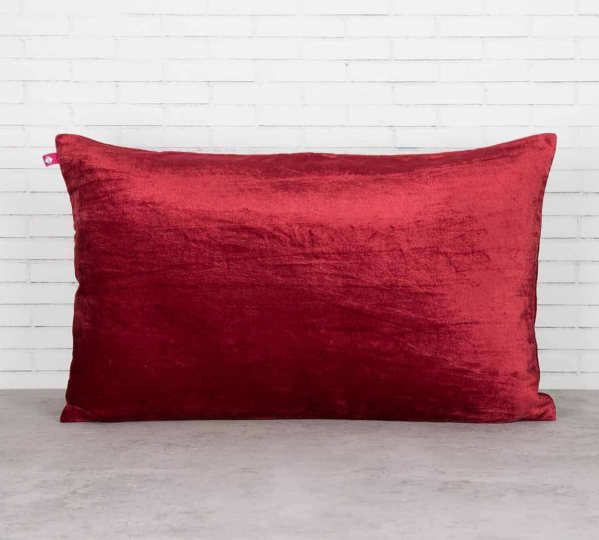 India Circus Trickles of Flower Crimson Embroidered Velvet Cushion Cover