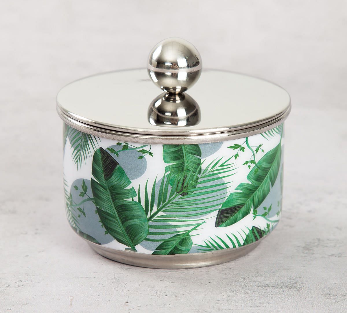 India Circus Tropical Leaves Steel Bowl with Lid