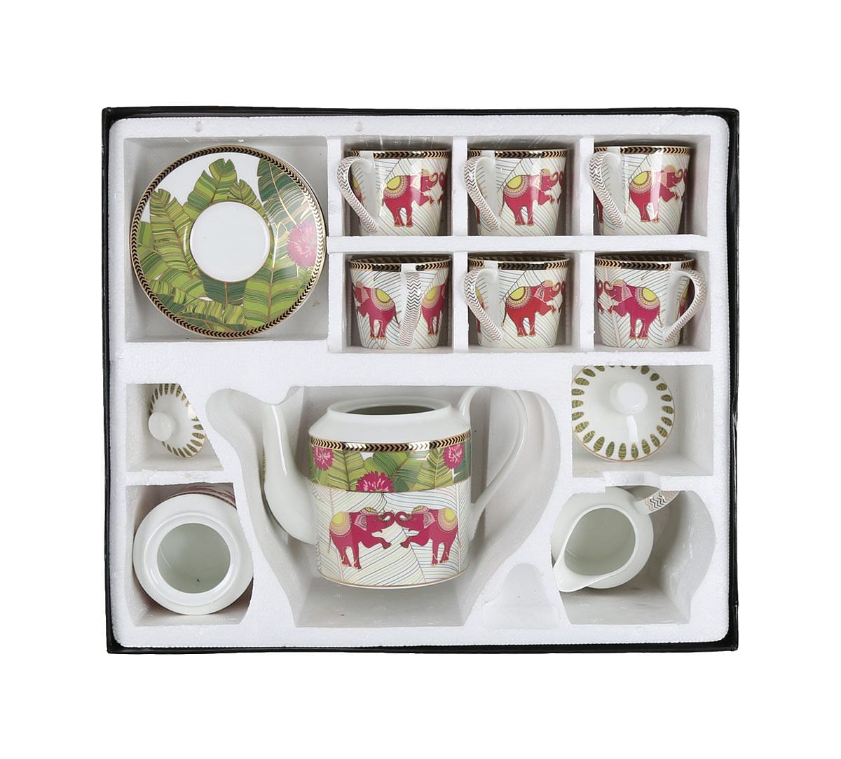 India Circus Tropical Tusker Tea Cup & Saucer Set of 17 pcs