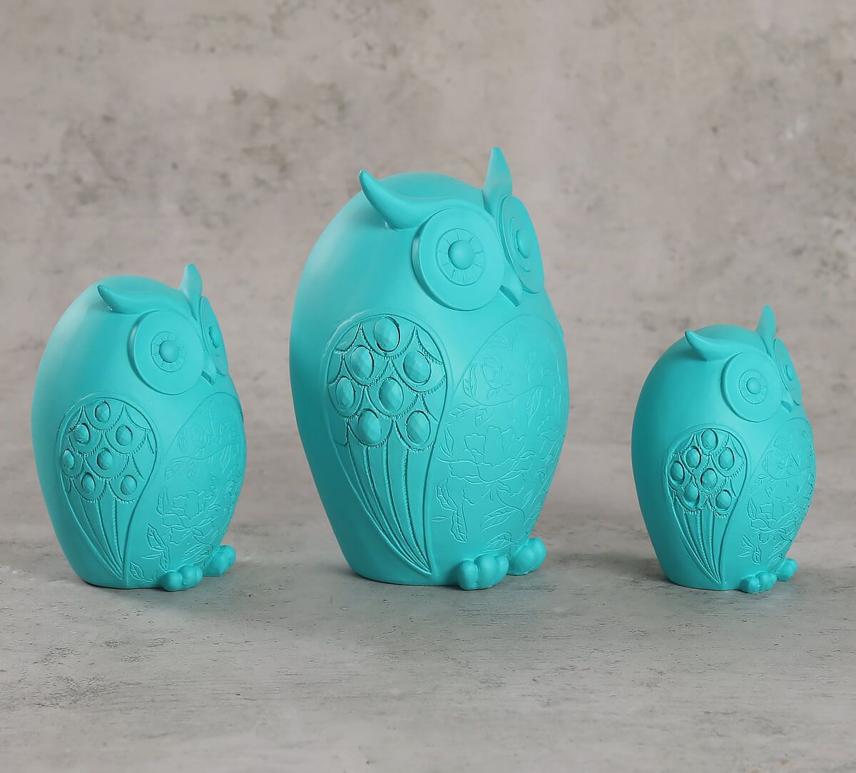 India Circus Turquoise Owls Figurine Set of 3