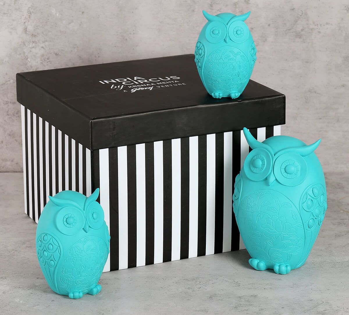 India Circus Turquoise Owls Figurine Set of 3