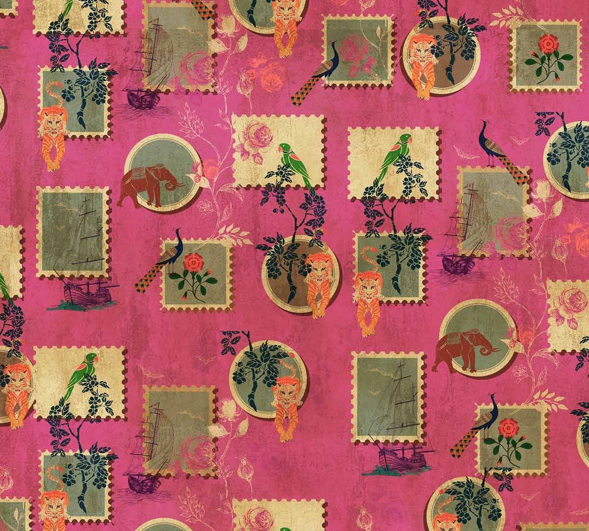 India Circus Wildlife Stamps Gift Wrapping Paper