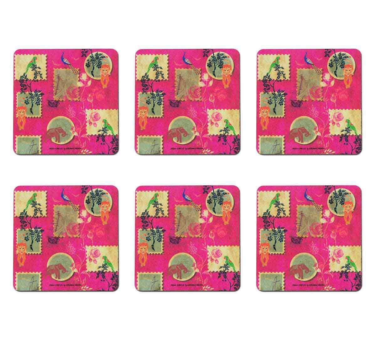 India Circus Wildlife Stamps Table Coaster Set of 6