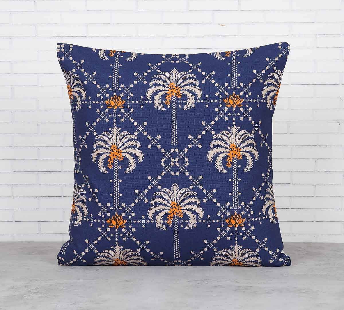 India Circus Poly Palmeira Blue Cotton Cushion Cover