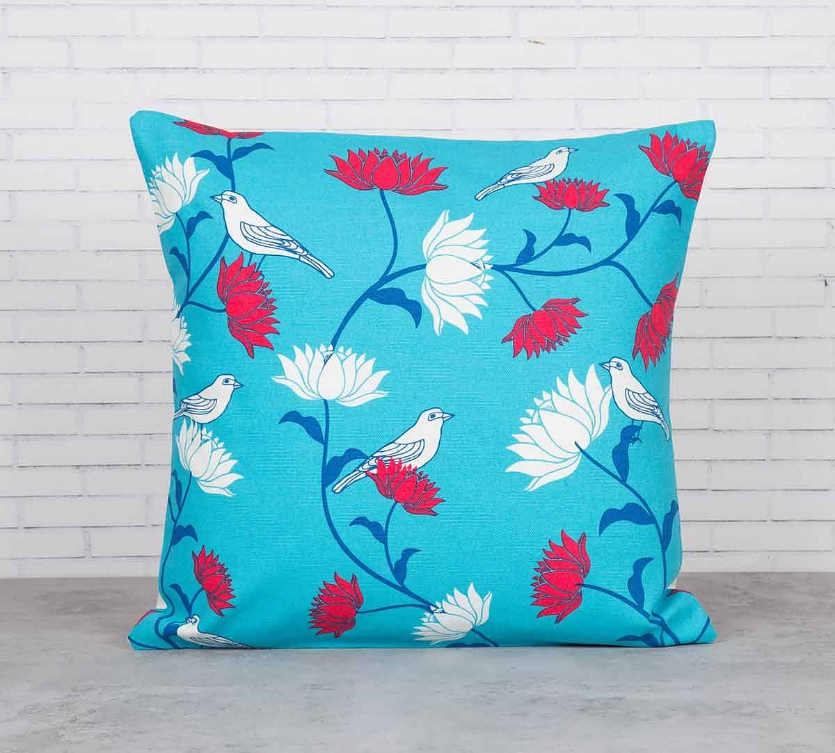 India Circus Yield of Divinity Blue Cotton Cushion Cover