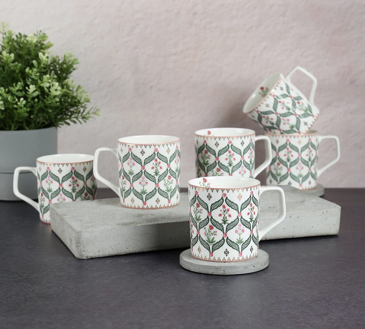 India Circus by Krsnaa Mehta Blooming Dahlia Mug Set of 6