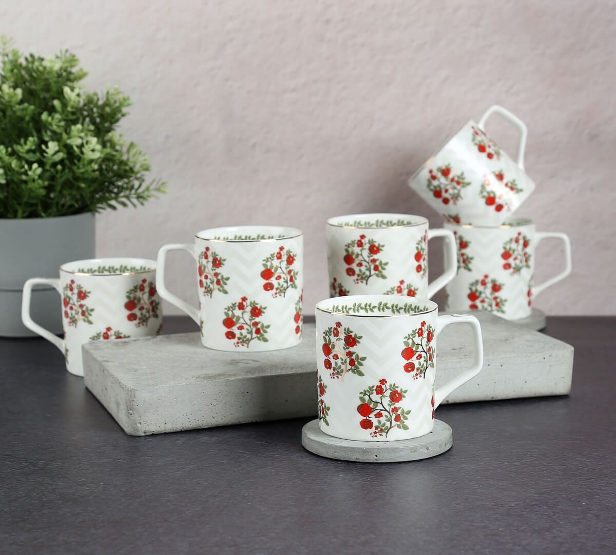 India Circus by Krsnaa Mehta Chevron Poppy Flower Mug Set of 6
