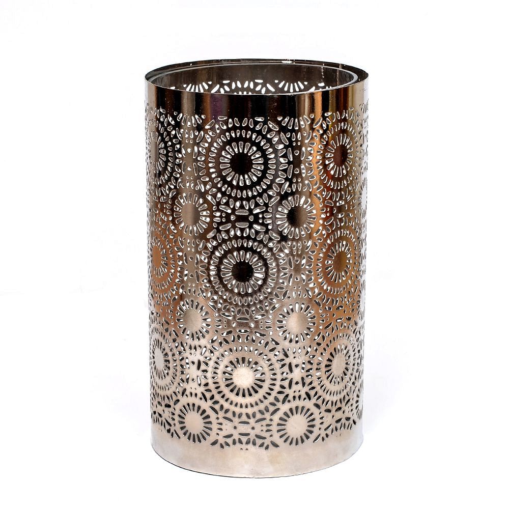  Circular Charm Clear Glass and Iron Lattice Hurricane