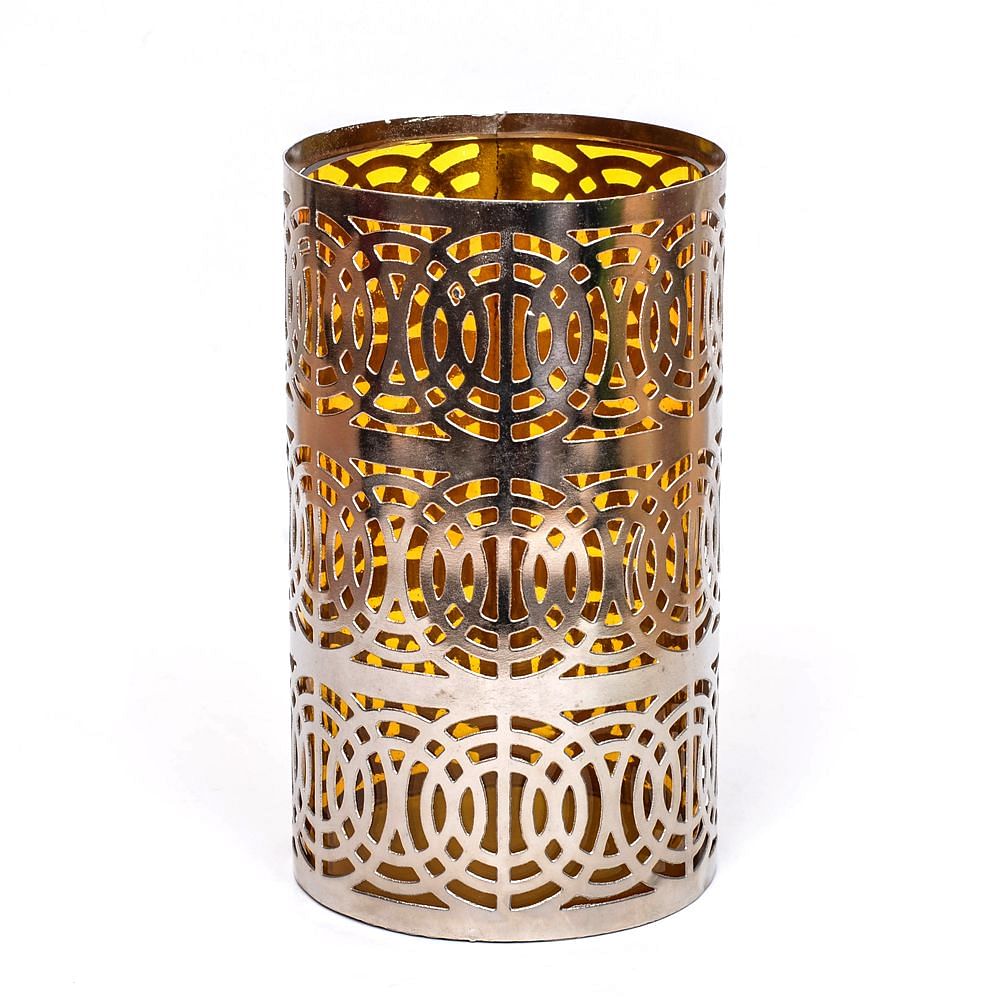  Linked Circles Amber Glass and Iron Lattice Hurricane