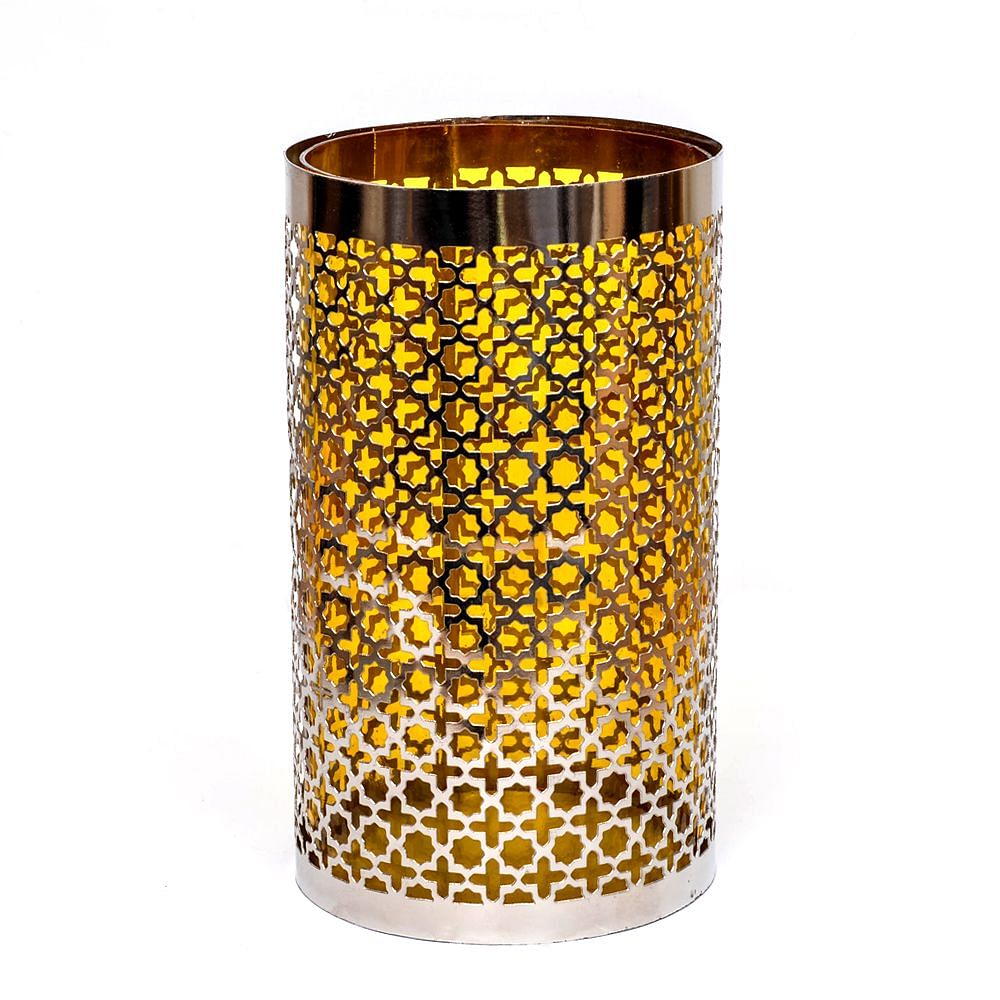  Rows of Circles Amber Glass and Iron Lattice Hurricane