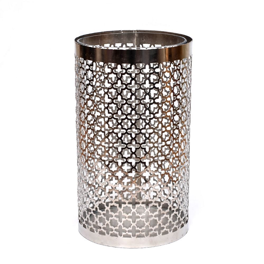  Rows of Circles Clear Glass and Iron Lattice Hurricane