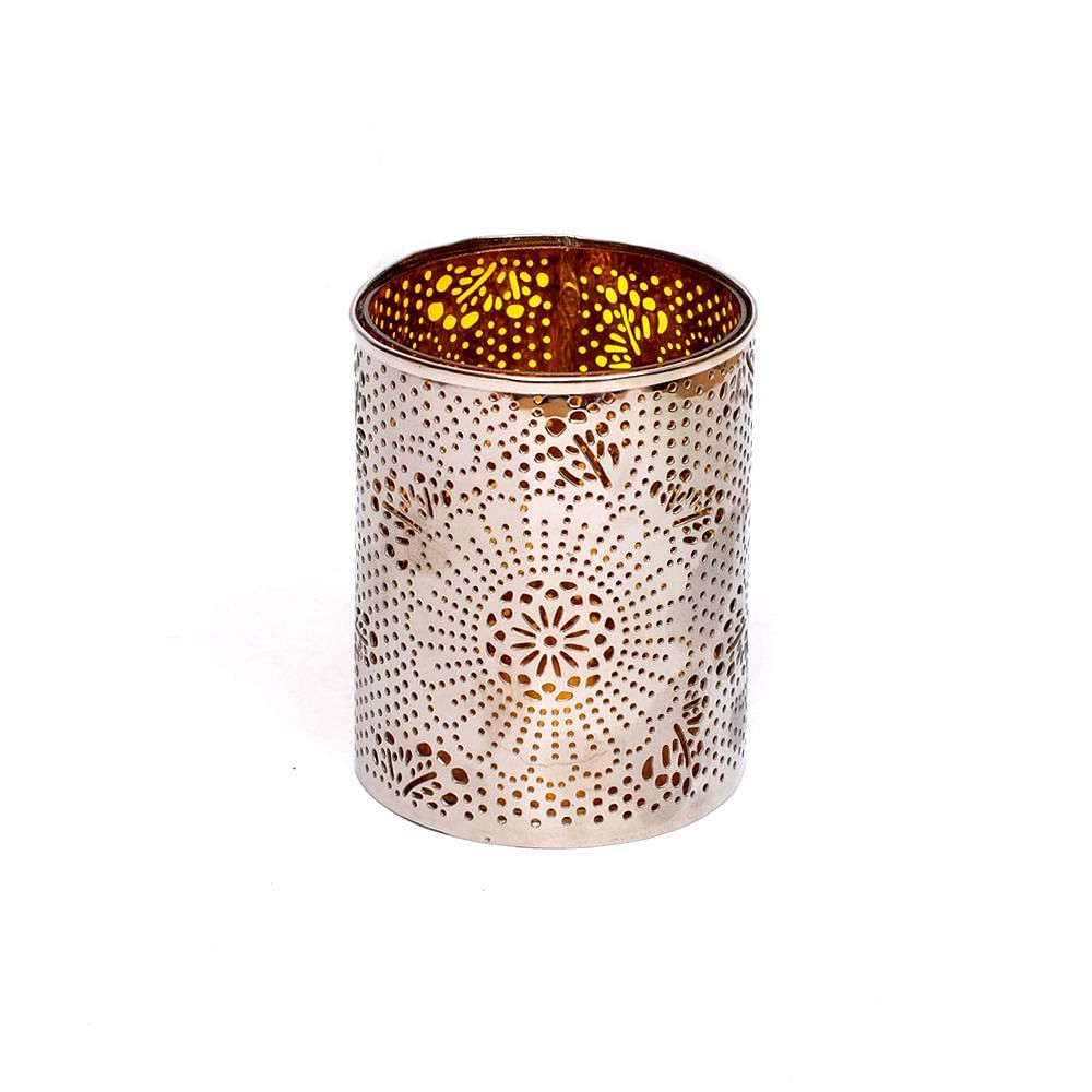 Silver Lattice work Candle Votive-Amber