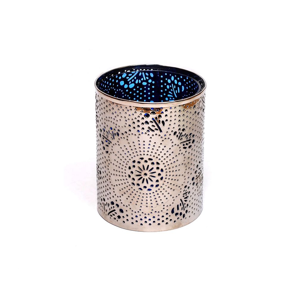 Silver Lattice Work Candle Votive-Blue