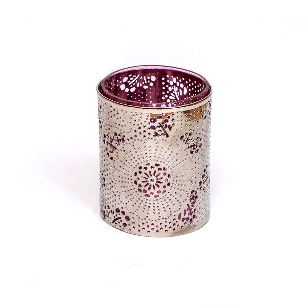 Silver Lattice work Candle Votive-Pink