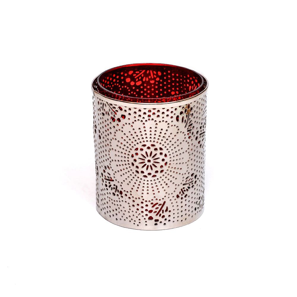 Silver Lattice work Candle Votive-Red