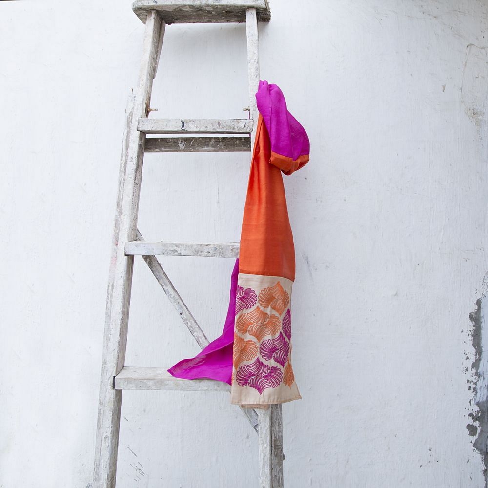 Orange Pink Embroidered Silk Stole