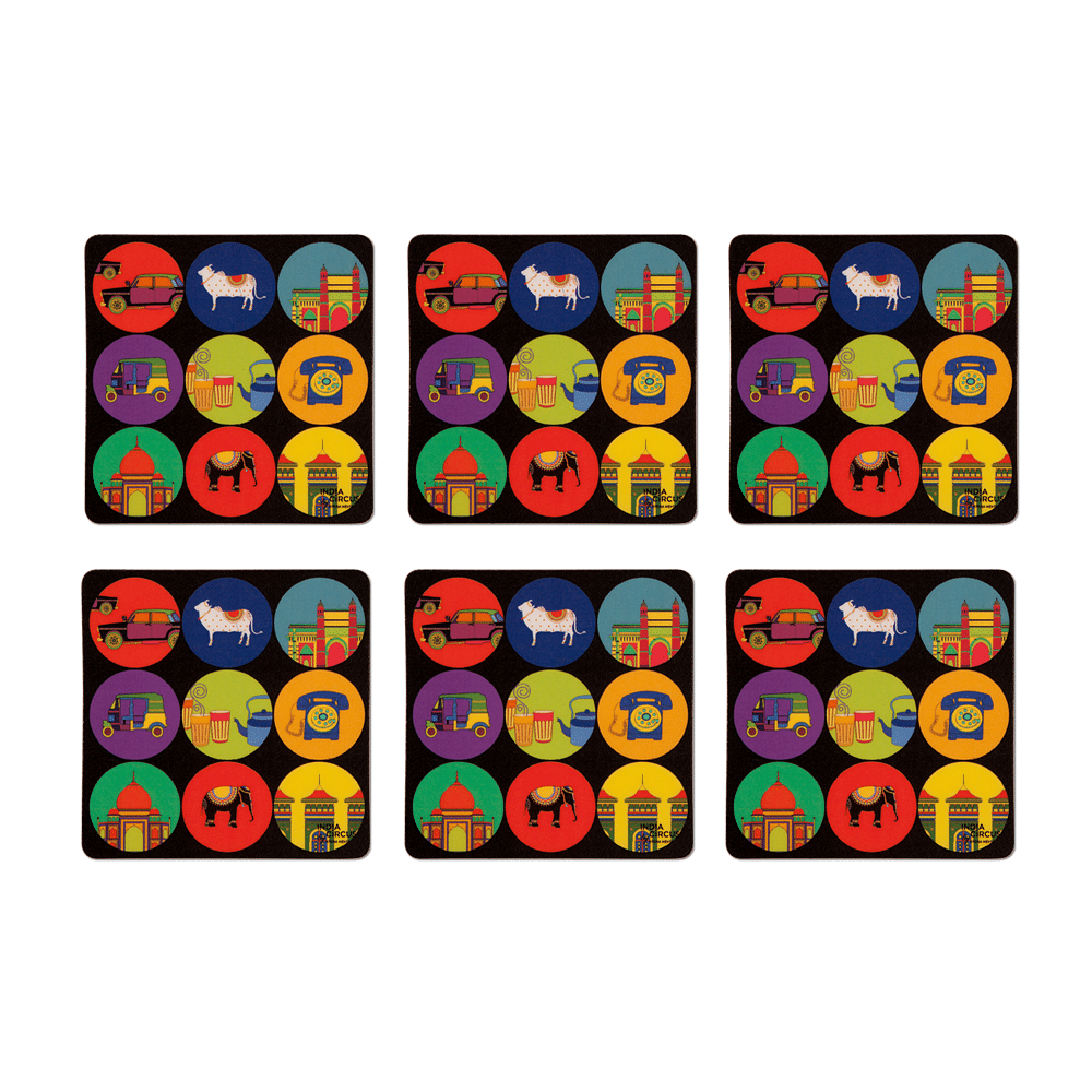 Polka Masti Rubber Coasters - (Set of 6)