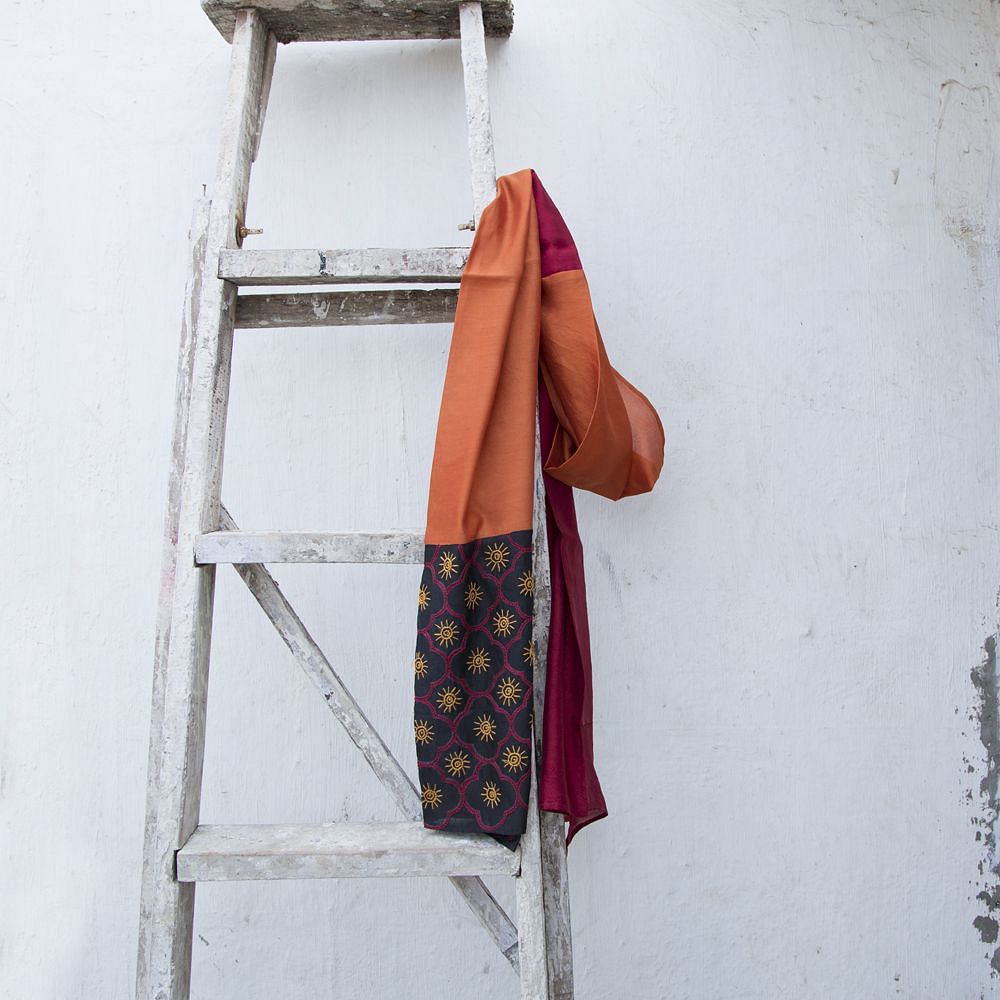 Red Orange Embroidered Silk Stole