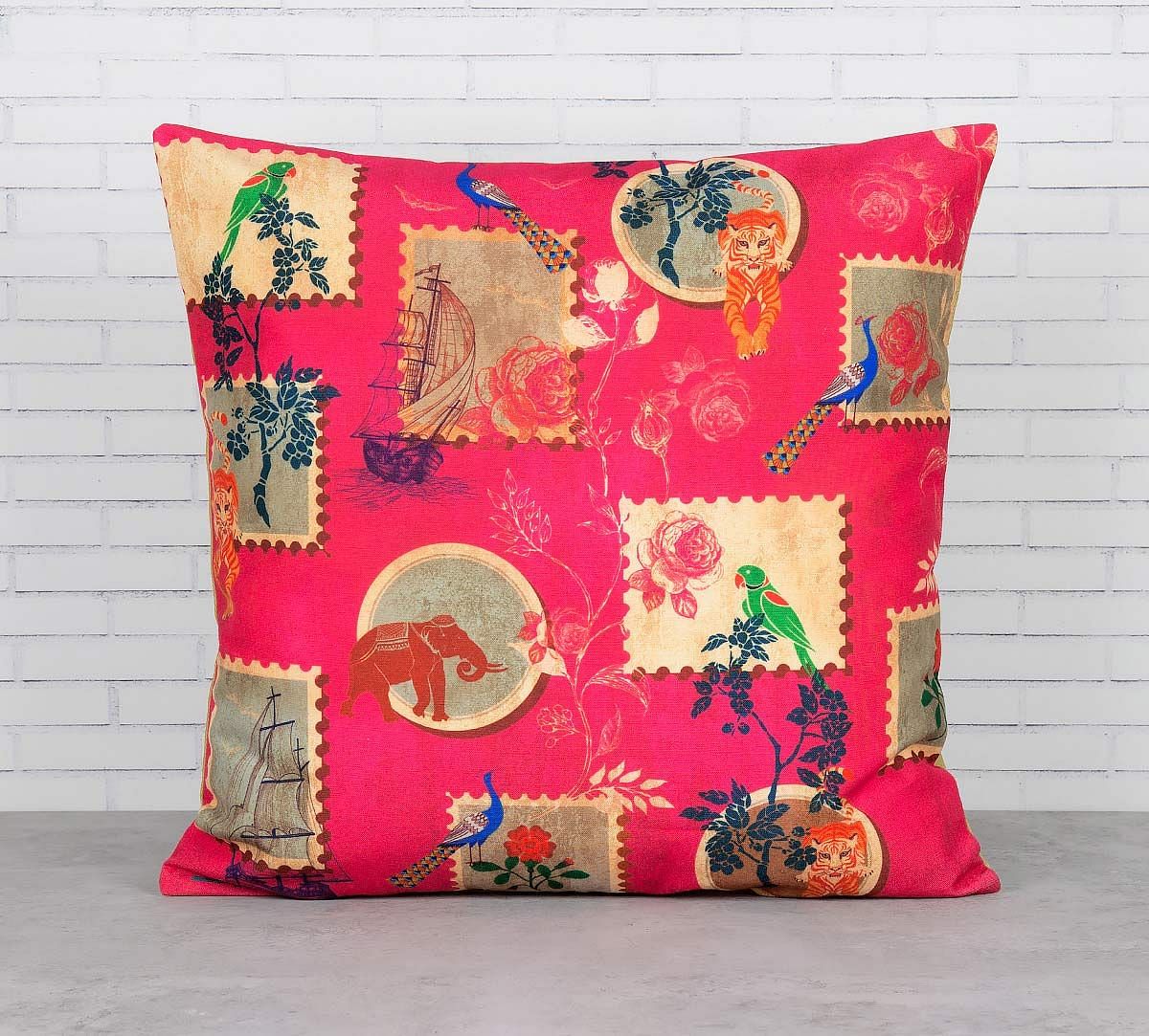 India Circus Wildlife Stamps Cushion Cover