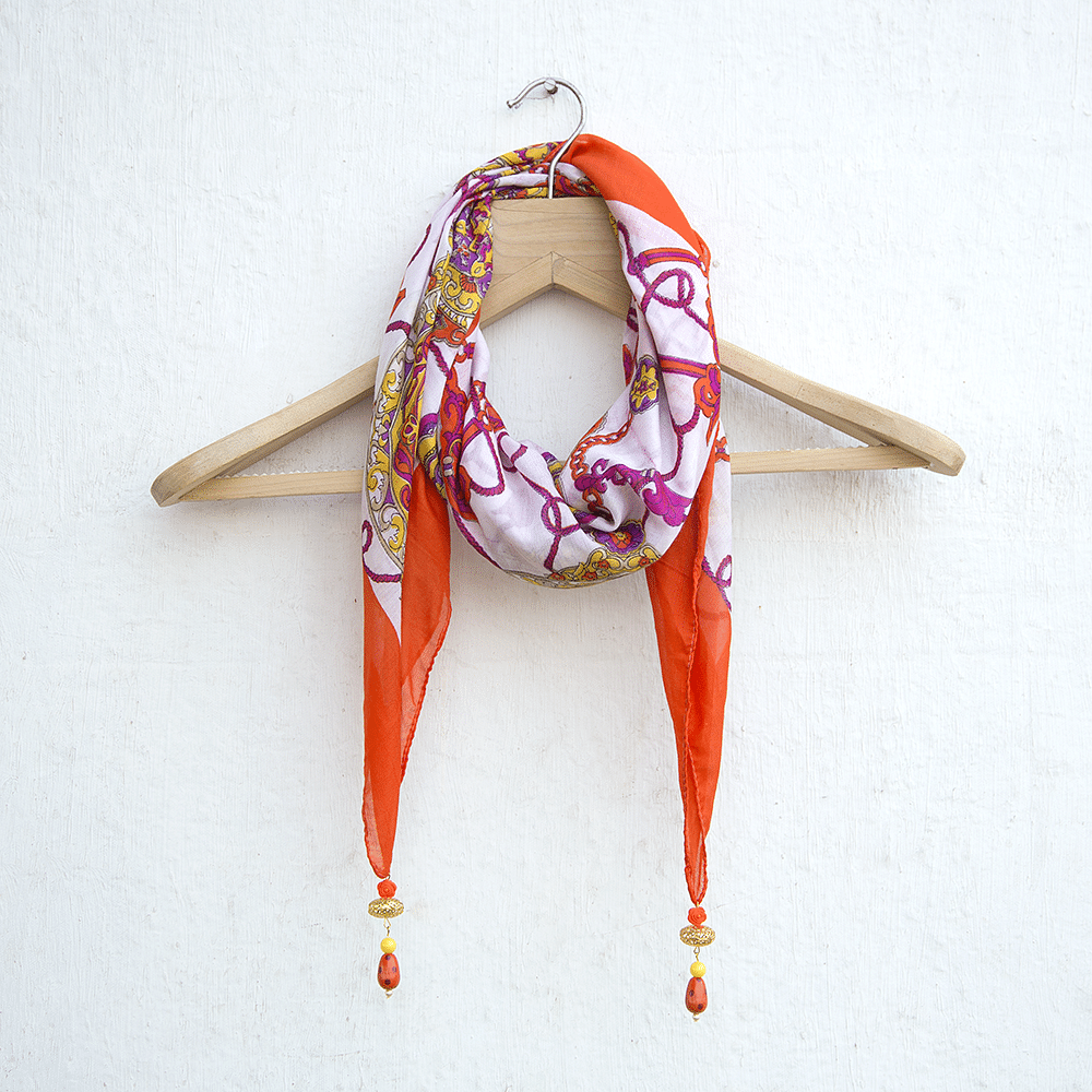 Orange & White Chiffon Stole