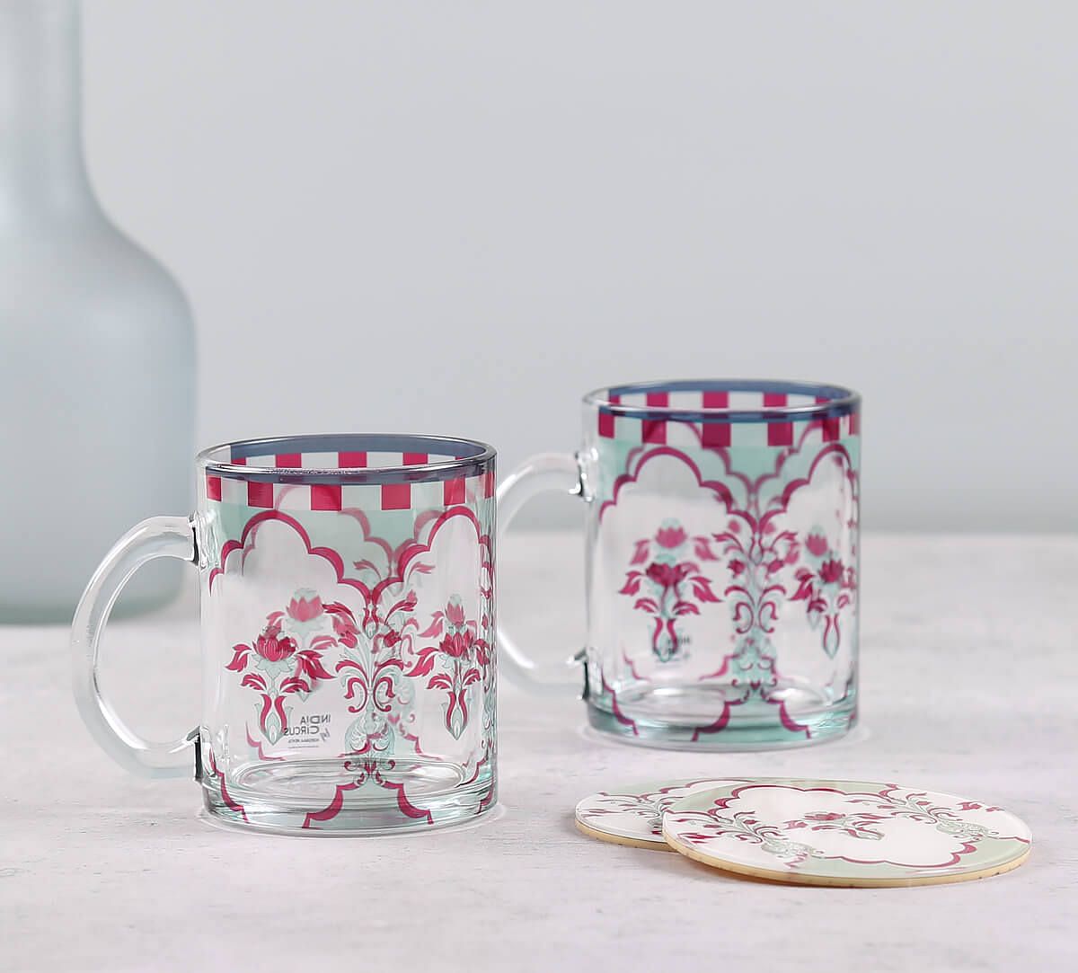 Giardino Segreto Glass Mugs & Coasters Combo Set of 2
