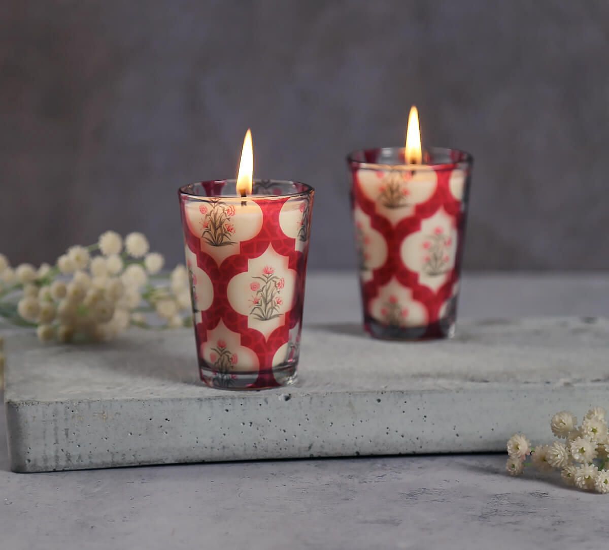 Poppy Flower Scarlet Conical Candle Votive Set of 2
