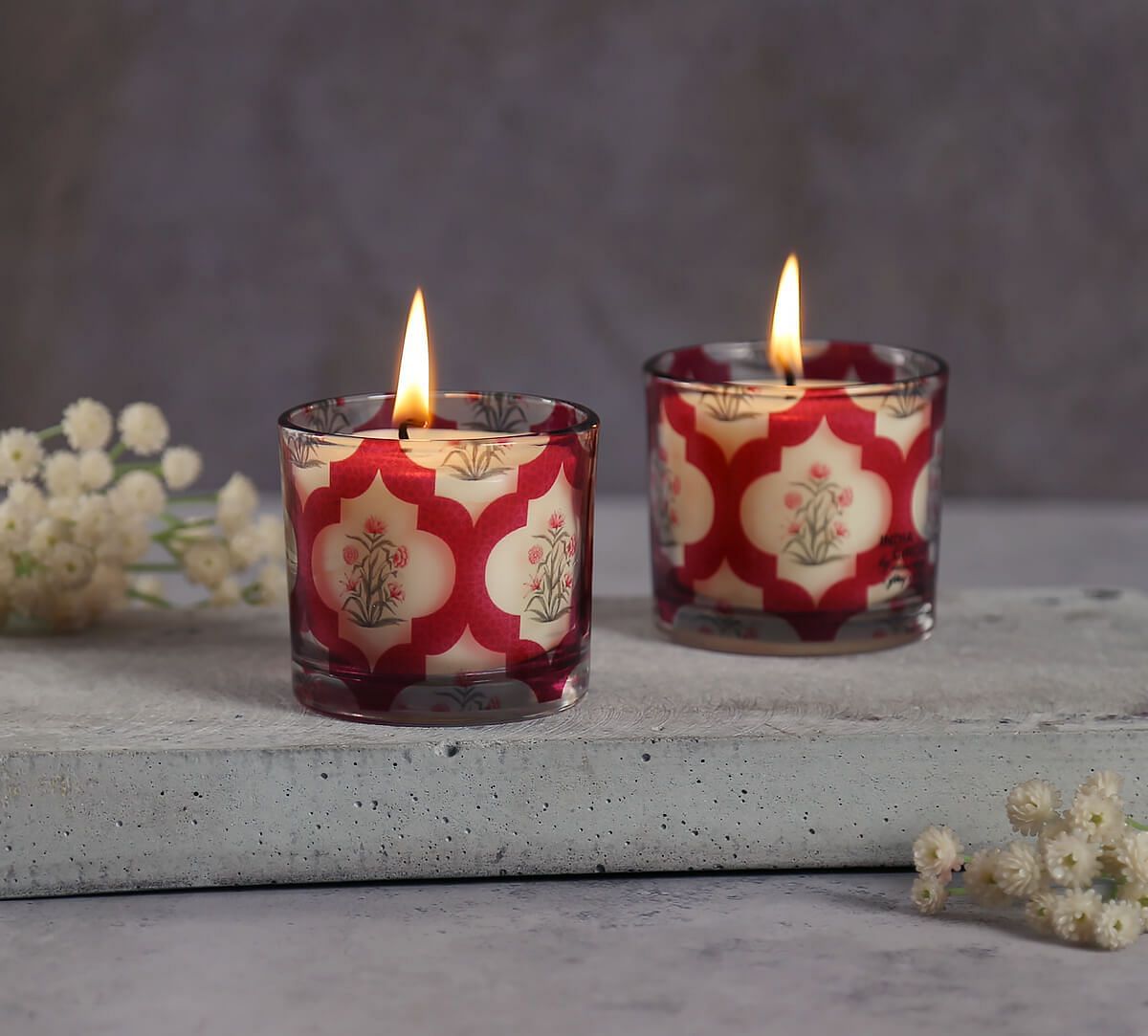Poppy Flower Scarlet Cylindrical Candle Votive Set of 2
