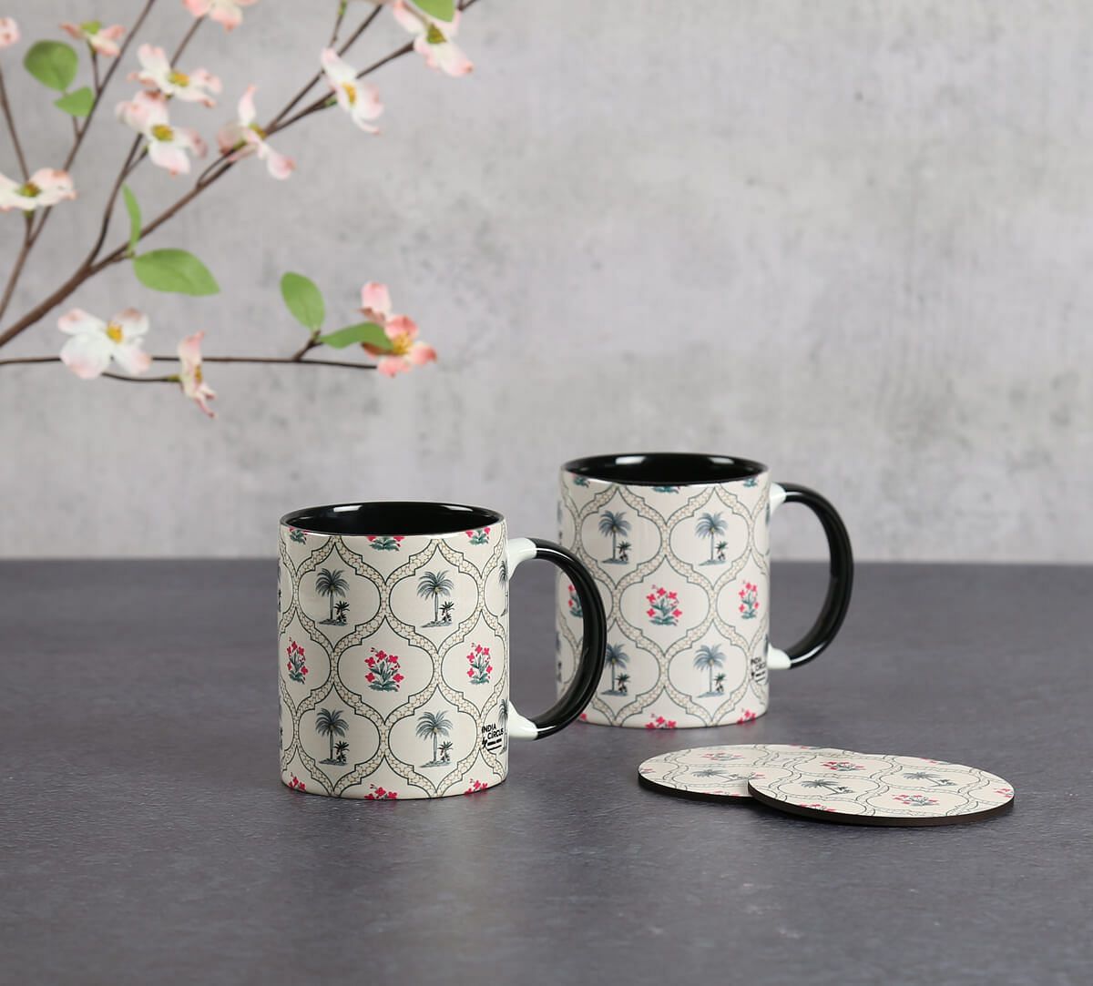 Tropic Tryst Ceramic Mugs & Coasters Combo Set of 2