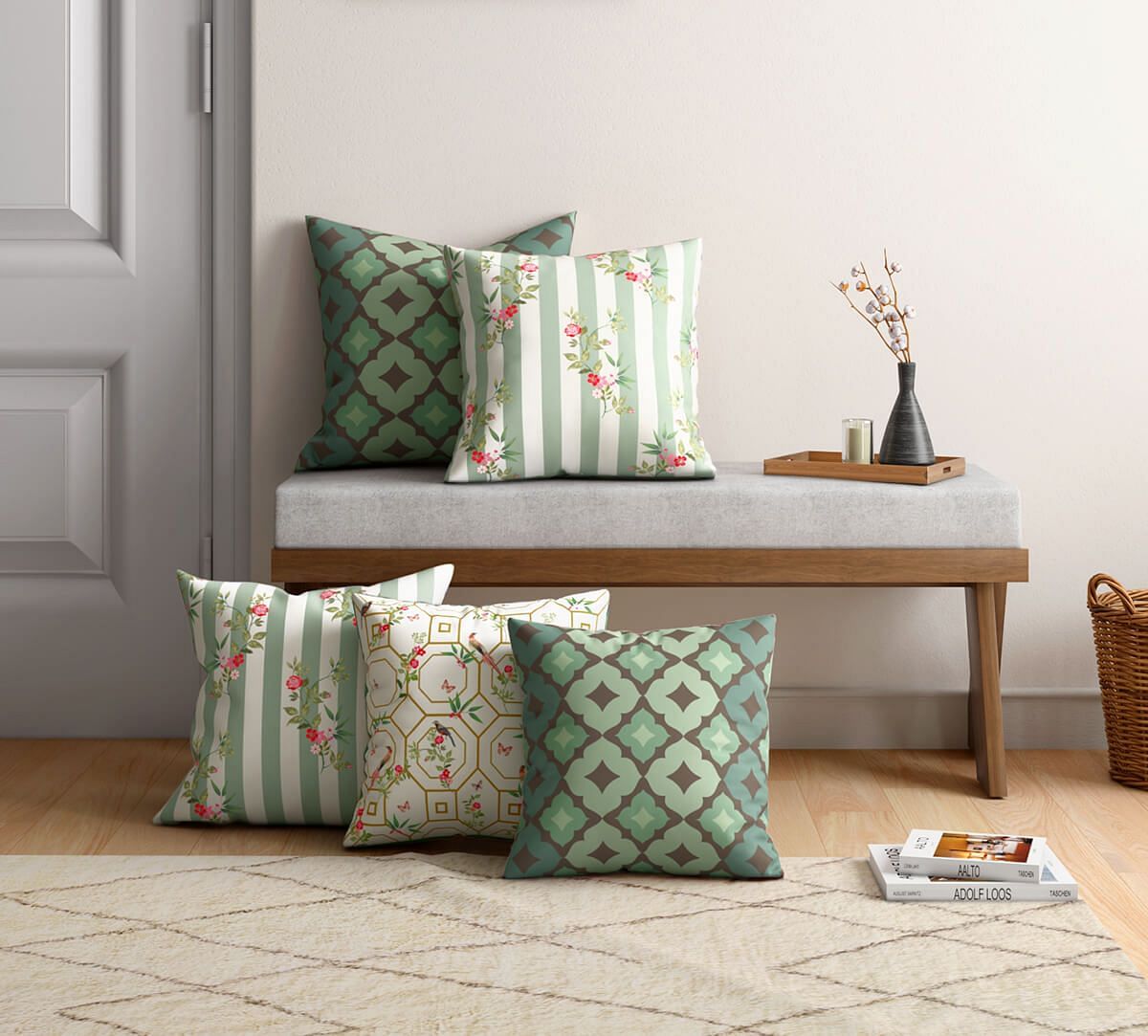 Winged Roses Cushion Cover Set of 5