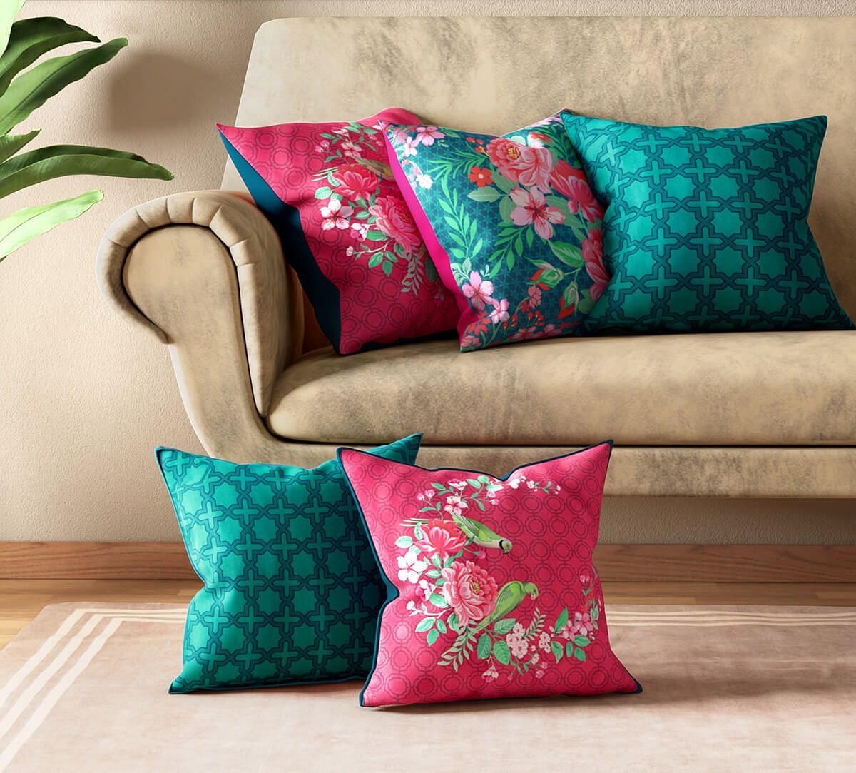 Crescent Roses Cushion Cover Set of 5