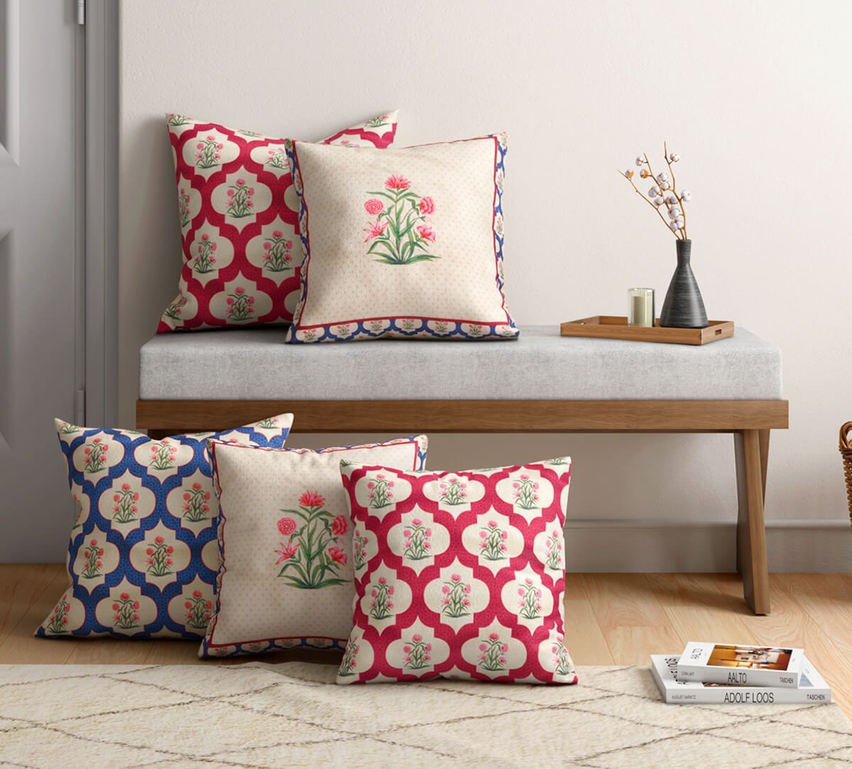 Poppy Window Blended Velvet Cushion Cover Set of 5