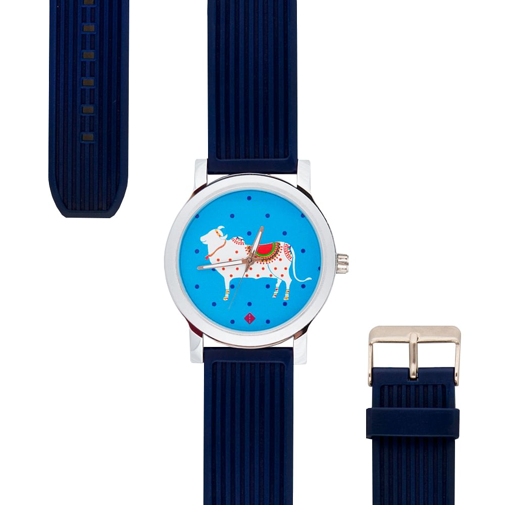 Emerald Studded Cow Men's Watch
