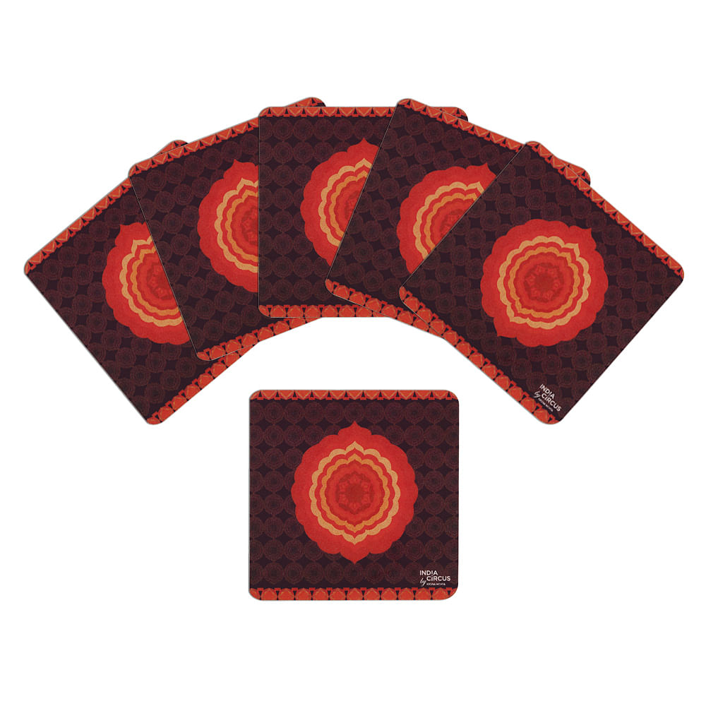 Flaming Flower Rubber Coasters - (Set of 6)