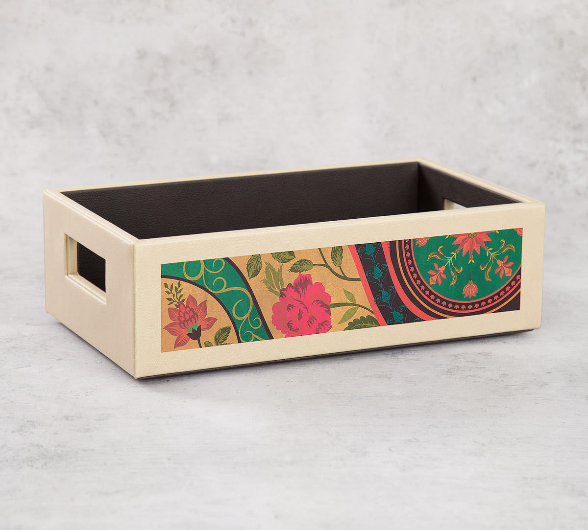 India Circus Floral Embroidery Leather Tray