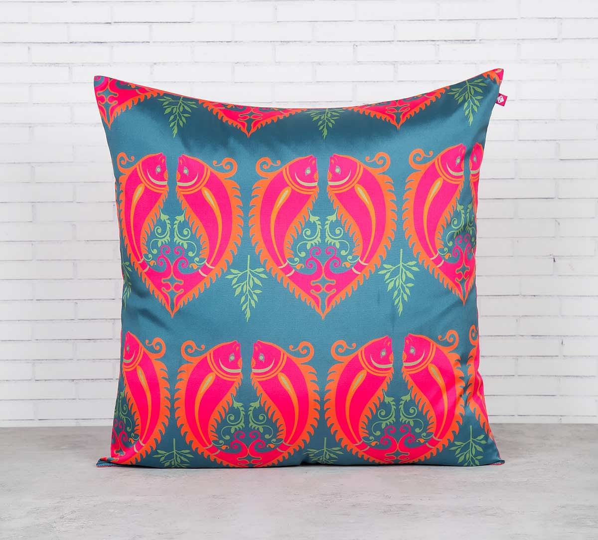 India Circus Fuchsia Fish Romance Blended Taf Silk Cushion Cover