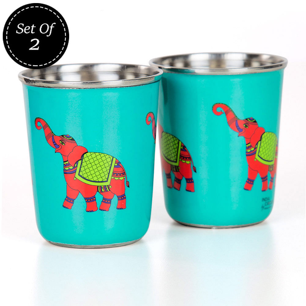 Funky Elephants Small Steel Tumbler (Set of 2)