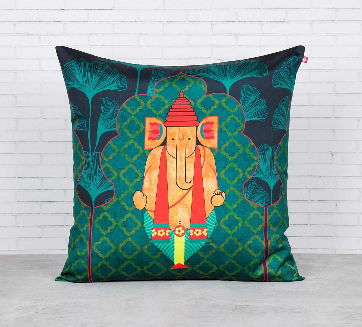 India Circus Ganeshas Riad Arch Blended Taf Silk Cushion Cover