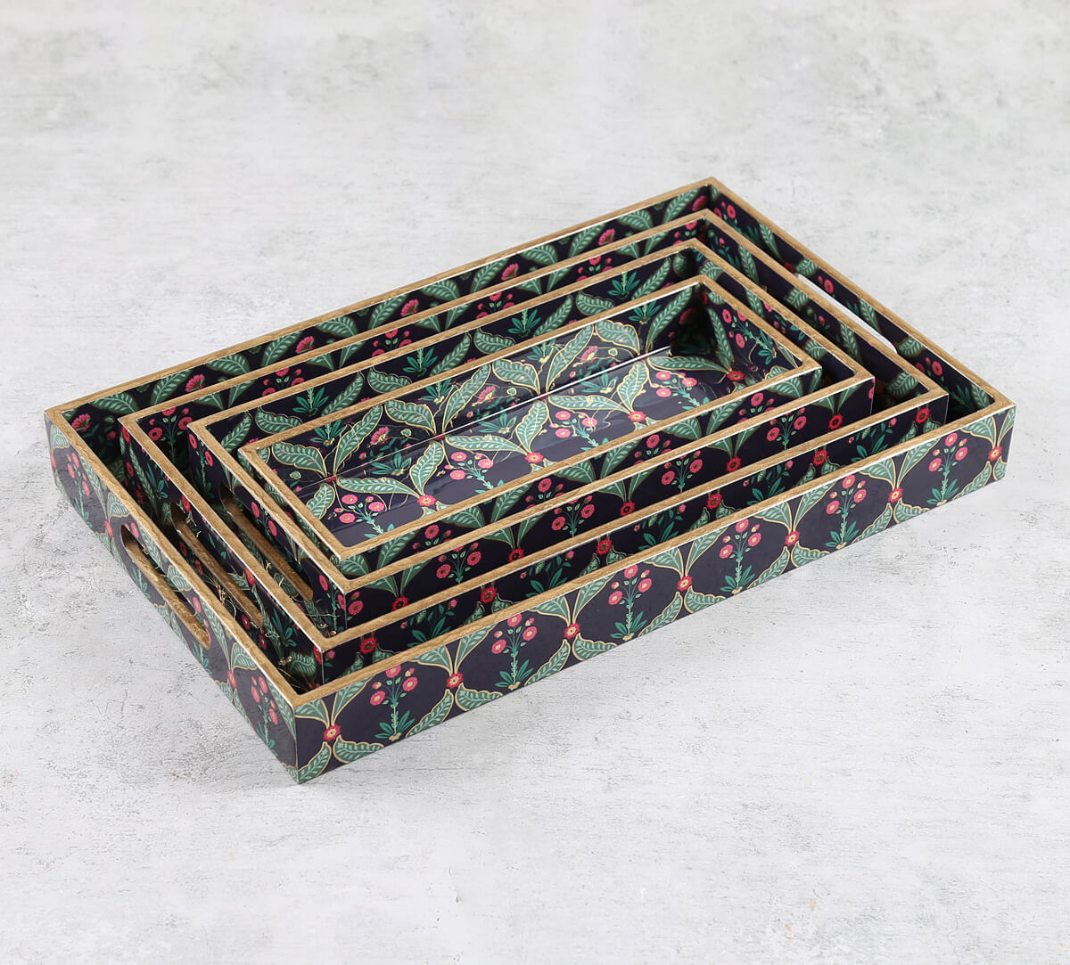 India Circu by Krsnaa Mehta Iron Blooming Dahlia MDF Rectangle Tray