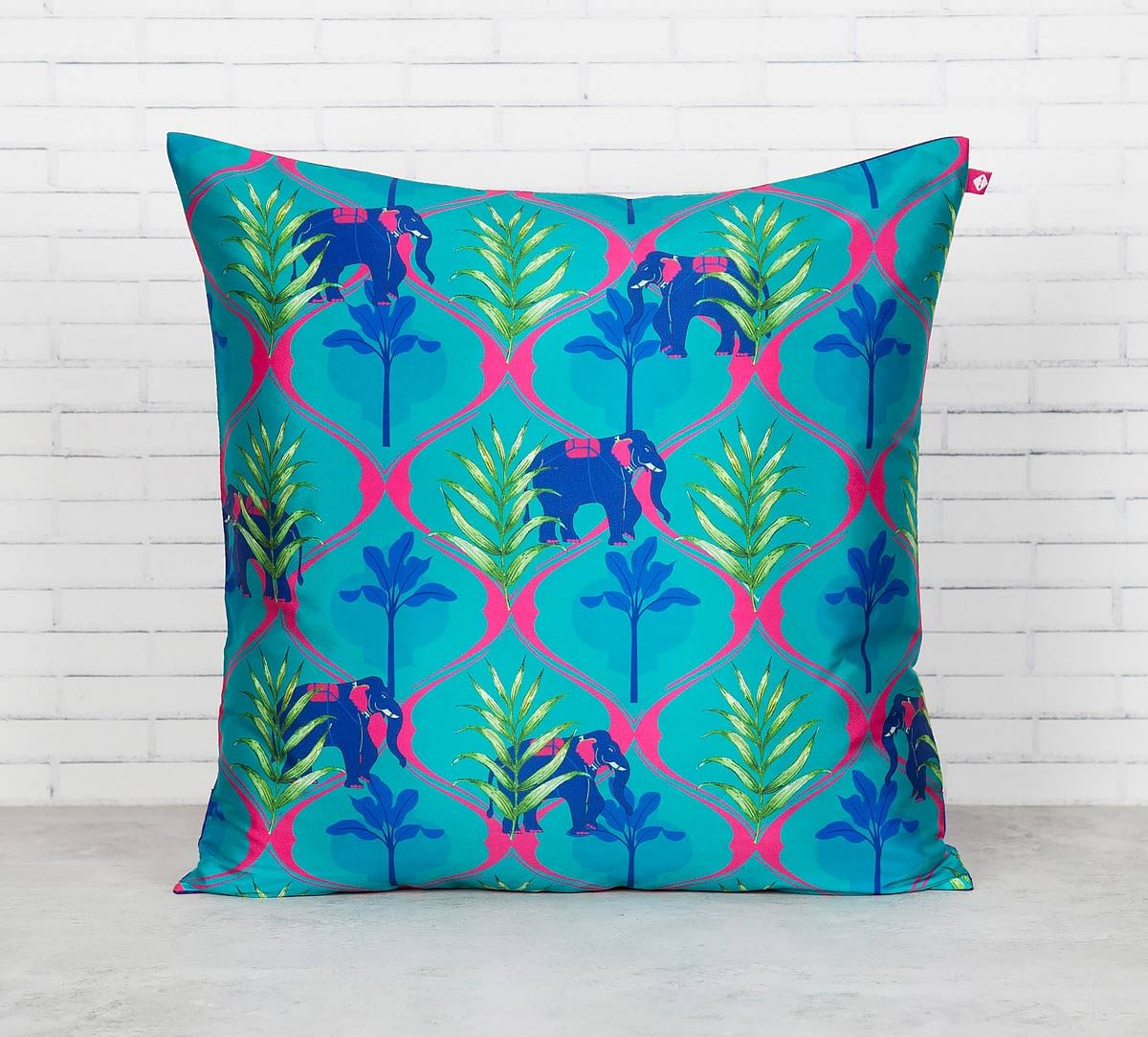 India Circus Aqua Jungle Safari Blended Taf Silk Cushion Cover